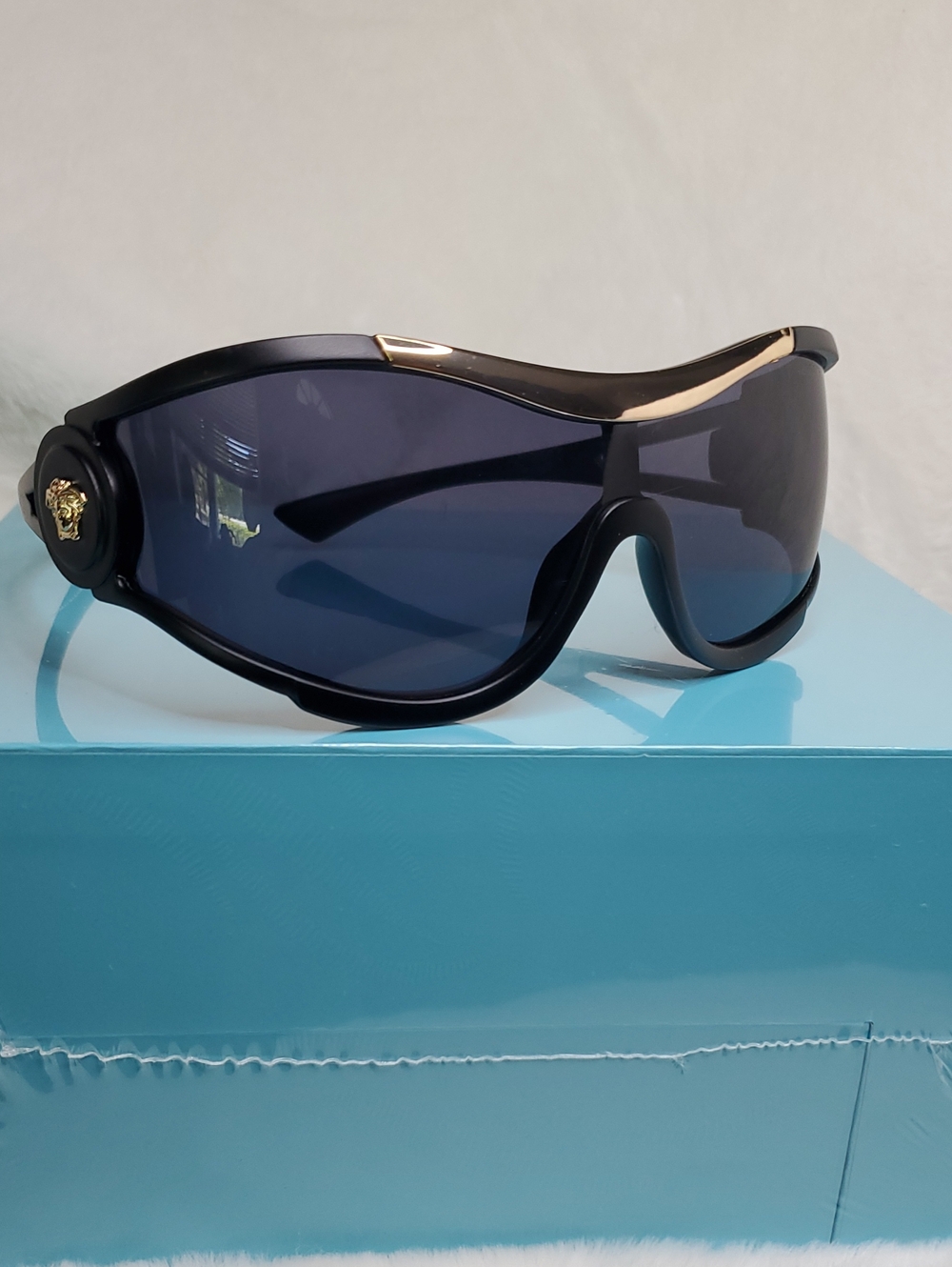 Versace Black Sunglass Visor with Gold Accent